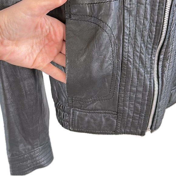 EUC! - ZARA Lightweight Genuine Leather Zip-Up Black Jacket. Size Small. - Picture 4 of 6